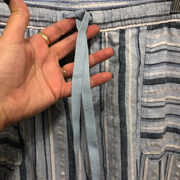 Lane Bryant Linen Blend Beach Pants Size 26 Colors White Blues Metallic Stripes - Picture 2 of 13